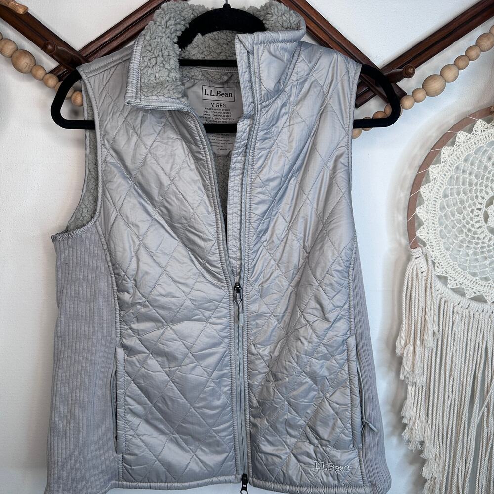 LL Bean Gray Fleeced Lined Full Zip Vest